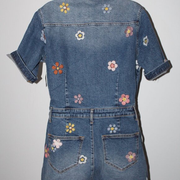 NWT Driftwood Denim Embroidered Romper Jumpsuit Zip Front L - Picture 6 of 6